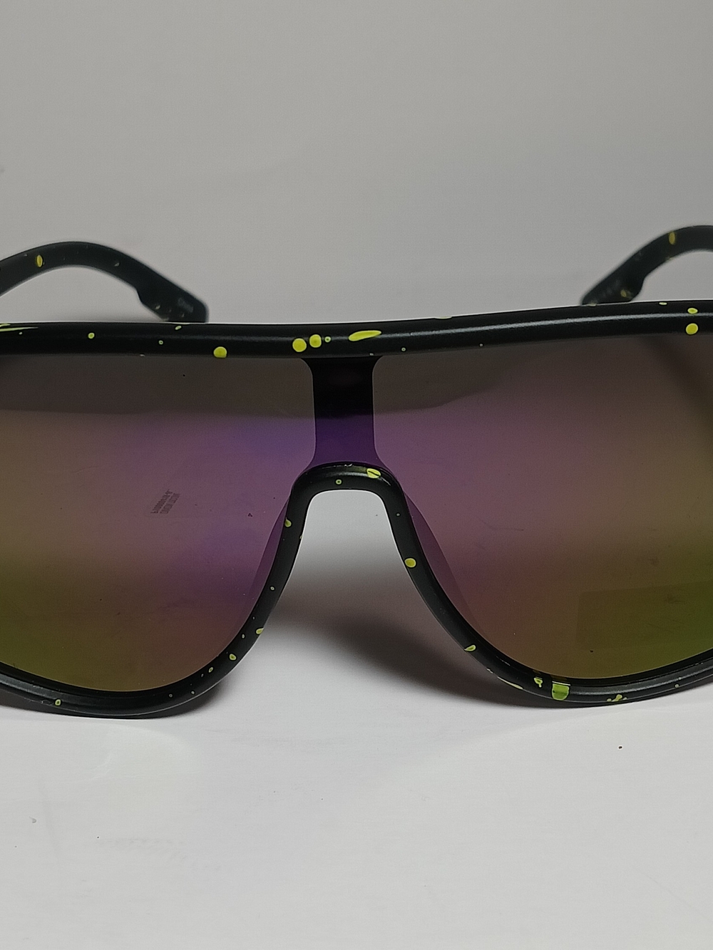 Black Sunglasses with Yellow Splatter Accent - Fashion Shield Lens NWT